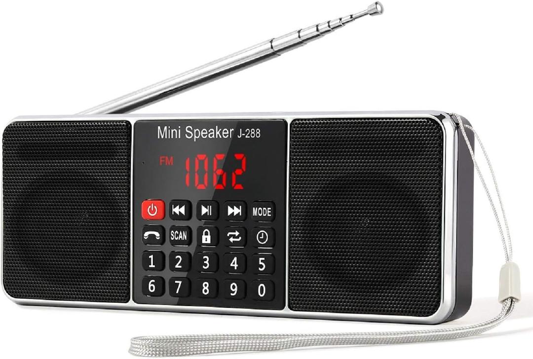 PRUNUS J-288 Portable Radio AM FM Radio with Bluetooth Speaker, Sleep Timer, Power-Saving Display, Ultra-Long Antenna, AUX Input & USB Disk & TF Card MP3 Player, NO Manual Preset (Black)