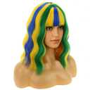 BERON 14 Inches Yellow Blue and Green Wig with Bangs Short Curly Wig Flag Wigs Yellow Blue Mix Green Curly Wigs for Women Daily Party or Cosplay Hairnet Include