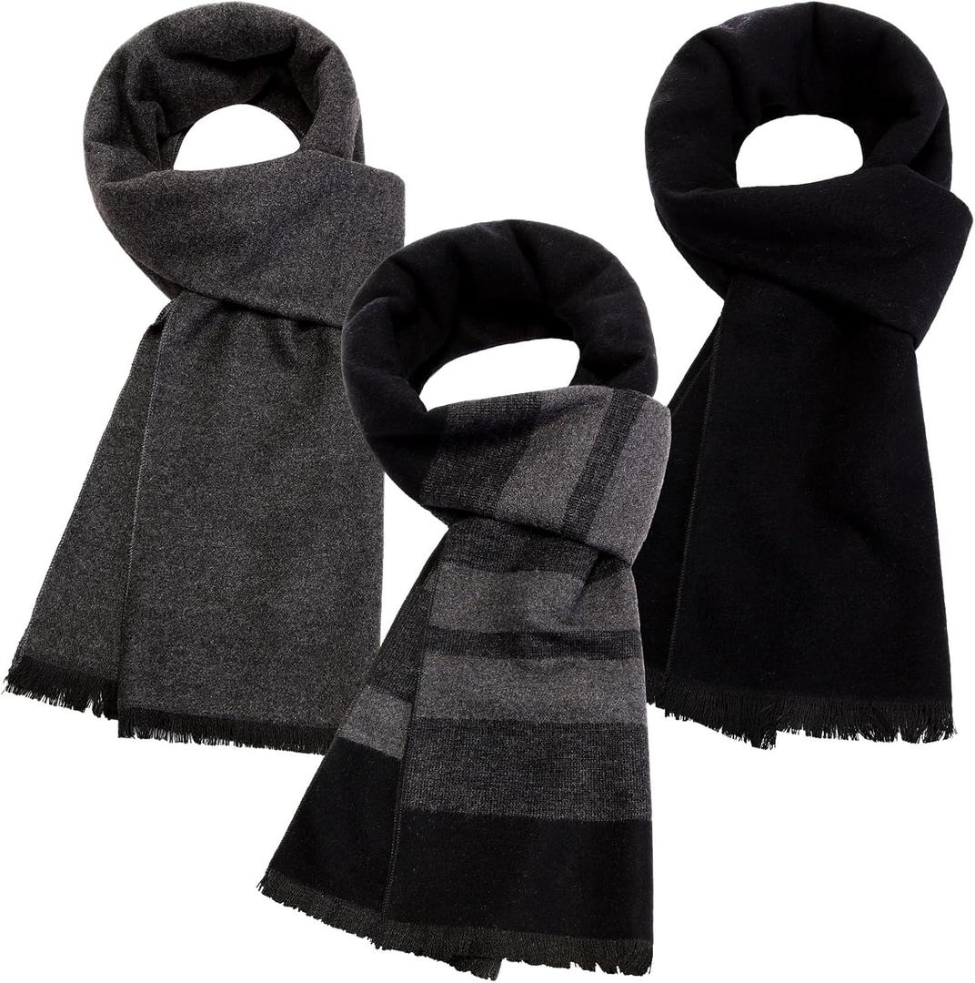 HooLing 3 Pcs Winter Scarf for Men Soft Warm Wool Scarves 71 x 12.6 Inches Blend Classic Plaid Men's Neck Wear