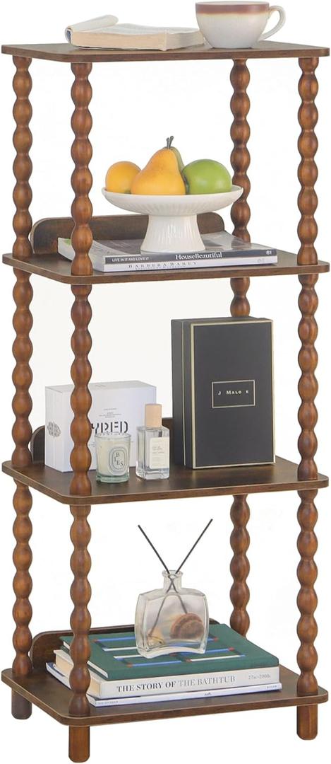 Book Shelf, 4-Tier Bookshelf with Storage, Small Bookcase Display Shelves for Small Spaces, Bedroom, Living Room and Office with Solid Wood Legs (Rustic Brown)