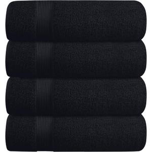 BELZZI Home Ultra Soft 4 Pack Oversized Bath Towel Set 27x54, Cotton Compact Bath Towels, Highly Absorbant Eco-Friendly Quickdry & Lightweight Towel, Ideal for Gym Travel Camp Pool - Black