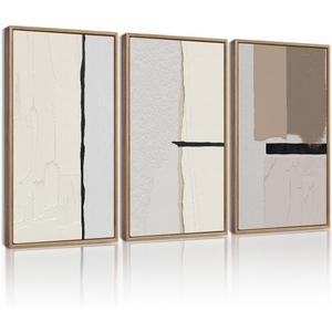KUVIOKE Neutral Abstract Framed Wall Art Beige Mid Century Textured Wall Decor Minimalist Modern Illustrations Art Print Home Decor 16x24in (Natural Framed)