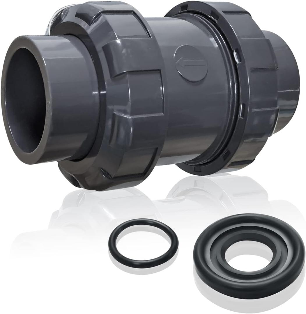 PVC True Union Check Valve, 2'' Slip Swing Full Port Utility, Sch80 Socket Pool Ball for Backflow Prevention