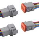 Deutsch DT 8 Pin Connector 2 Sets - 8 Way DT Automotive Waterproof Male Female Plug Wiring Harness for Car, Truck, Boats, LED Work Light, 16 AWG. (2 Sets 8 Pin, Grey)