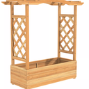  Raised Garden Bed with Trellis, Wood Planter Box w/Hanging Roof, Drainage System, Elevated Garden Box for Climbing Vine, Outdoor Planter w/Trellis for Patio Balcony, 44" x 14" x 45"