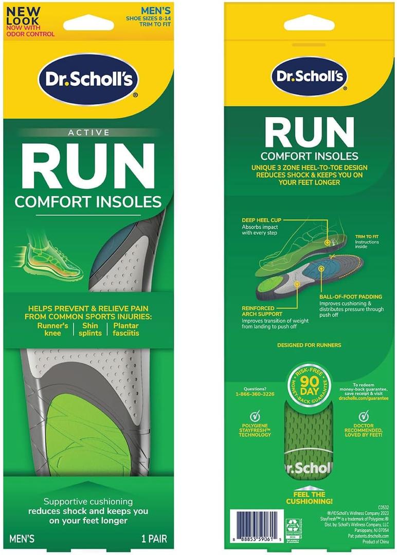Dr. Scholl's Run Active Comfort Insoles,Trim to Fit Inserts, Running Men's (1 Pair (Pack of 1))