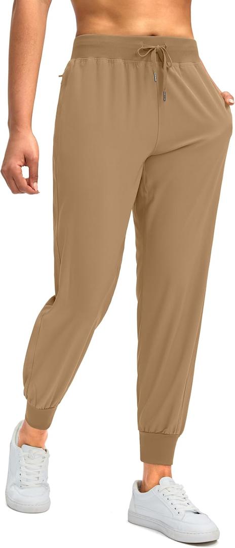Soothfeel Women's Joggers with Zipper Pockets Lightweight Running Gym Travel Casual Workout Athletic Joggers Pants for Women Dark Khaki (Beige, M)