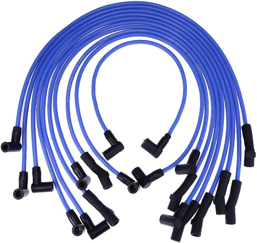 New Racing 9mm BLUE Spark Plug Wire Set Ignition Wire Set Replacement for Ford F-150 F150 Mustang 5.0L 5.8L, SBF 302