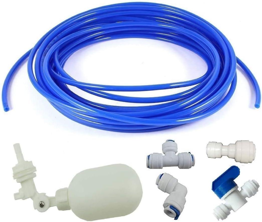 1/4 inch Tube Float Valve Kit for RO Water Reverse Osmosis System water filter Push in to Connect Pipe Hose Tube Fittings CCK tubeball valve +L+15 feet pipe (blue)