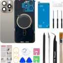 OEM Back Glass Replacement Compatible with iPhone 15 pro 6.1 Inches with Camera Frame and Camera Lens + Professional Repair Tool Kit and Installation Instruction (Natural Titanium)