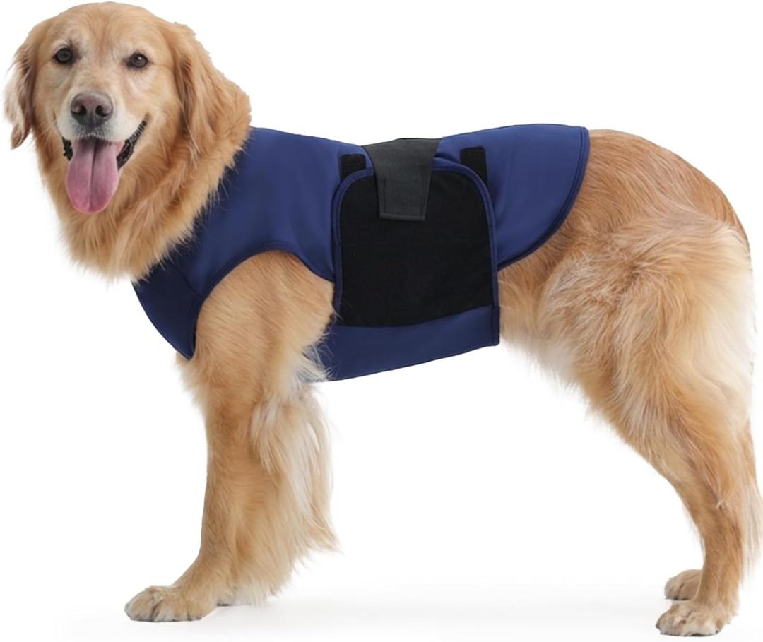 IECOii Calming Anxiety Vest for Dogs, Stretchy Stress and Anxiety Relief Wrap for Storm Fear Travel Loud Noise, Soft Adjustable Thunderstorm Jacket for Anxiety, Dark Blue, Size XL