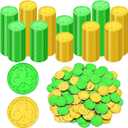 200 PCS St Patricks Day Decorations, 1.4 in Shamrock Gold Coins for St Patricks Day, Gold Green Lucky Coins Fake Coins Plastic Coins Shamrock Coins, Shamrock Decor St Patricks Day Party Decorations