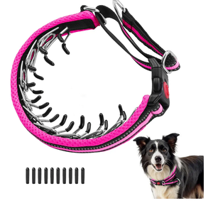 Martingale No Pull Dog Collar for Large Medium Small Dogs, Heavy Duty Nylon Adjustable Reflective Anti Pull Slip Collar with Buckle for Training Walking Hunting L Hot Pink