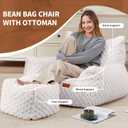 Bean Bag Chair with Ottoman, Modern Giant Bean Bag Couch Sofa with Footstool, Lounge Large Bean Bag Chairs for Adults Teens, Comfy Faux Fur Reading Chair for Bedroom, Living Room