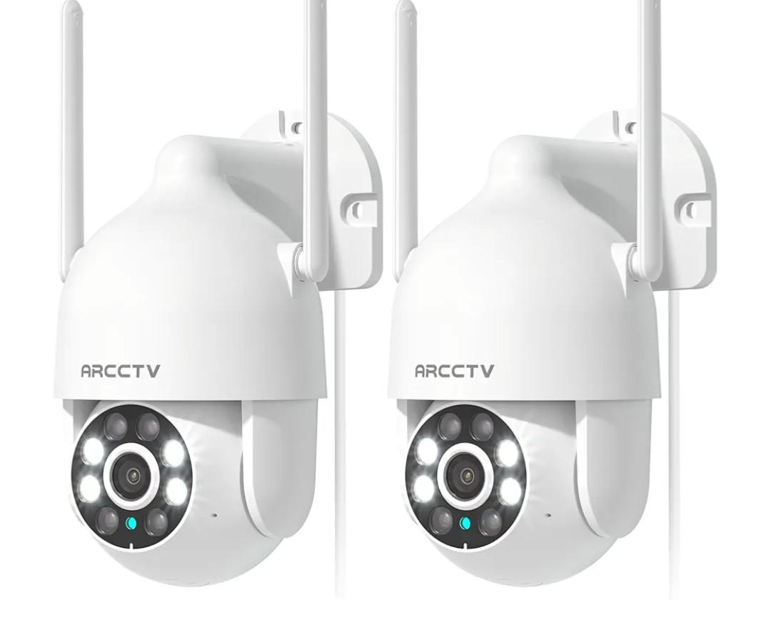 ARCCTV 2K Security Cameras Outdoor, 360°Pan-Tilt View 2.4G/5G WiFi Security Camera with Motion Tracking, Spotlight & Siren, 2-Way Audio, Full Color Night Vision, Waterproof (2 Pack)