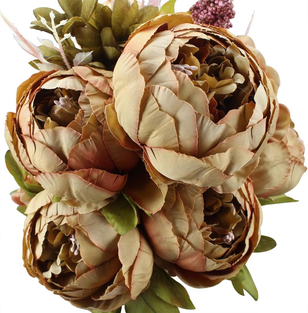 Duovlo Fake Flowers Vintage Artificial Peony Silk Flowers Wedding Home Decoration,Pack of 1 (Coffee) (20.87*3.5)