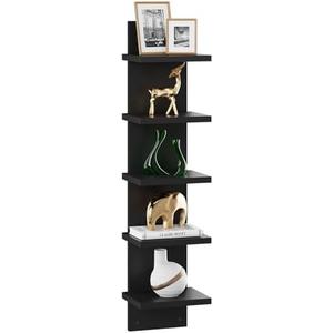 IBUYKE 5 Tier Wall Shelf Unit,Black Vertical Shelf,Floating Storage Wall Shelf,Decorative Wall Mount Vertical Shelving for Home, Bedroom,Living Room,Office Decor WBC009B