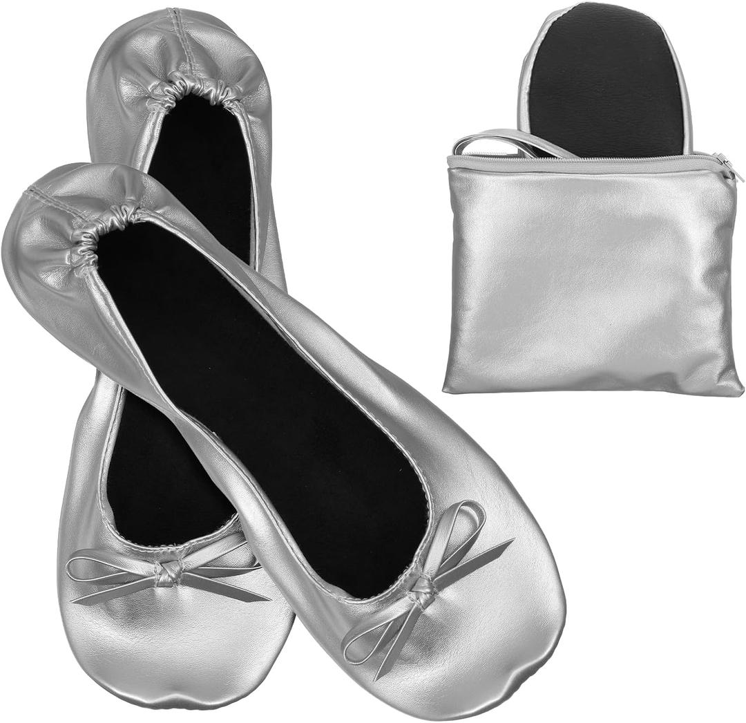 Lusofie Foldable Flats for Women with Zipper Pouch - Foldable Ballet Flats for Women for Travel Office Weddings