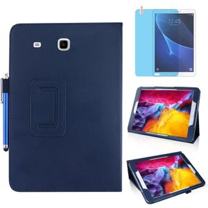 Slim Leather Case for Samsung Galaxy Tab E 9.6 Inch 2015 (SM-T560 T561 T565 T567V), Multi-Angle Stand Full-Protective Tablet Cover Book Case with Stylus Pen,Screen Film (Blue)