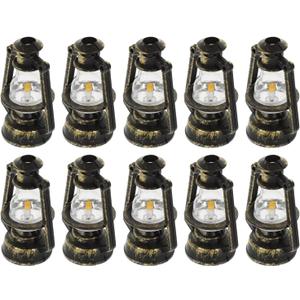 Amosfun 10pcs Miniature Kerosene Lamp Decor Vintage Style Hanging Light Ornament for Xmas Halloween Home Decoration Retro Design (As Shown 2)