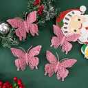 15 PCS Glitter Christmas Tree Butterfly Ornaments, Hollow Butterfly Christmas Decorations with Clips, Artificial Butterfly Ornaments Decoration for Christmas Tree, DIY Xmas Wreath Decor - Pink