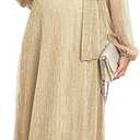 CYCLAMEN 2025 Maternity Sparkly Mesh Maxi Dress Long Sleeves Long Flowy Pregnant Dress with Belt Baby Shower Formal, L