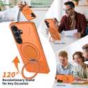 for Samsung S26 Case Magnetic, Military Grade Shockproof Phone Case Cover with 360° Rotatable Metal Ring Stand Kickstand [Compatible with MagSafe] for Galaxy S26, Orange