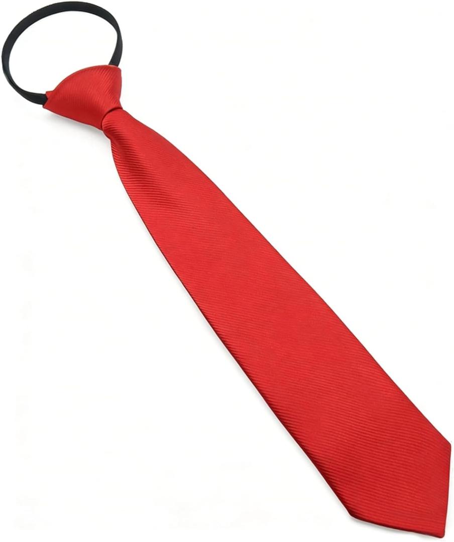 Luckyvestir Boys Red Tie, Red Ties for Boys, 14" Pre-tied Zipper Kids Black Tie for Graduation (Age 5-12)