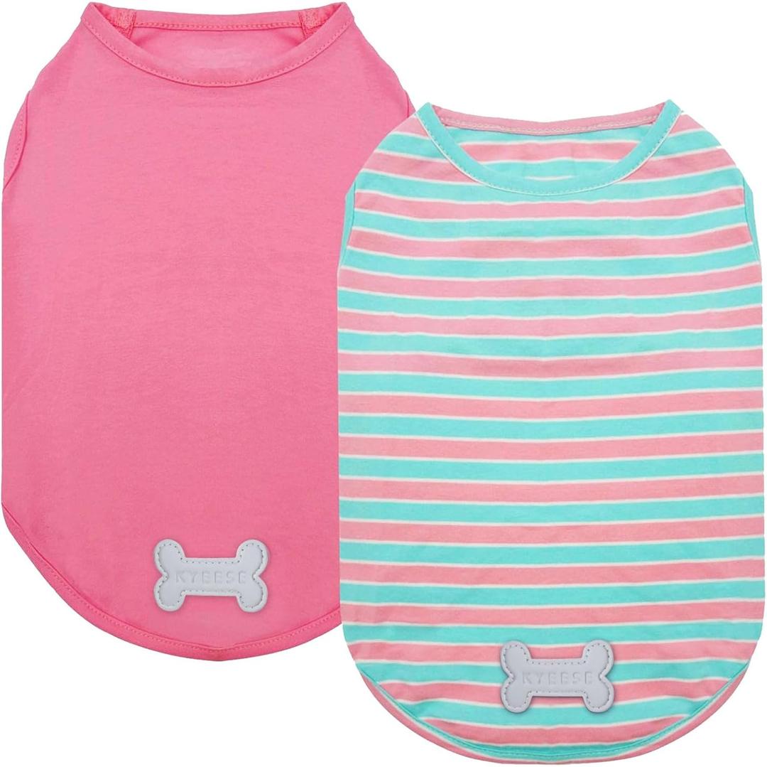 KYEESE 2Pack Dog Shirt, Soft Striped Dogs T Shirts, Lightweight Pet Tank Top, Sleeveless Dog Shirt for Small Dogs, Stretchy Comfortable Pet Vest, Pink, XL (X-Large (18-30lbs))