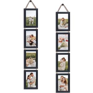 QUTREY Black 4x6 Hanging Picture Frames Set of 2, 4 Openings Collage Photo Frames for Vertical 4 by 6 inch Pictures for Wall Decor