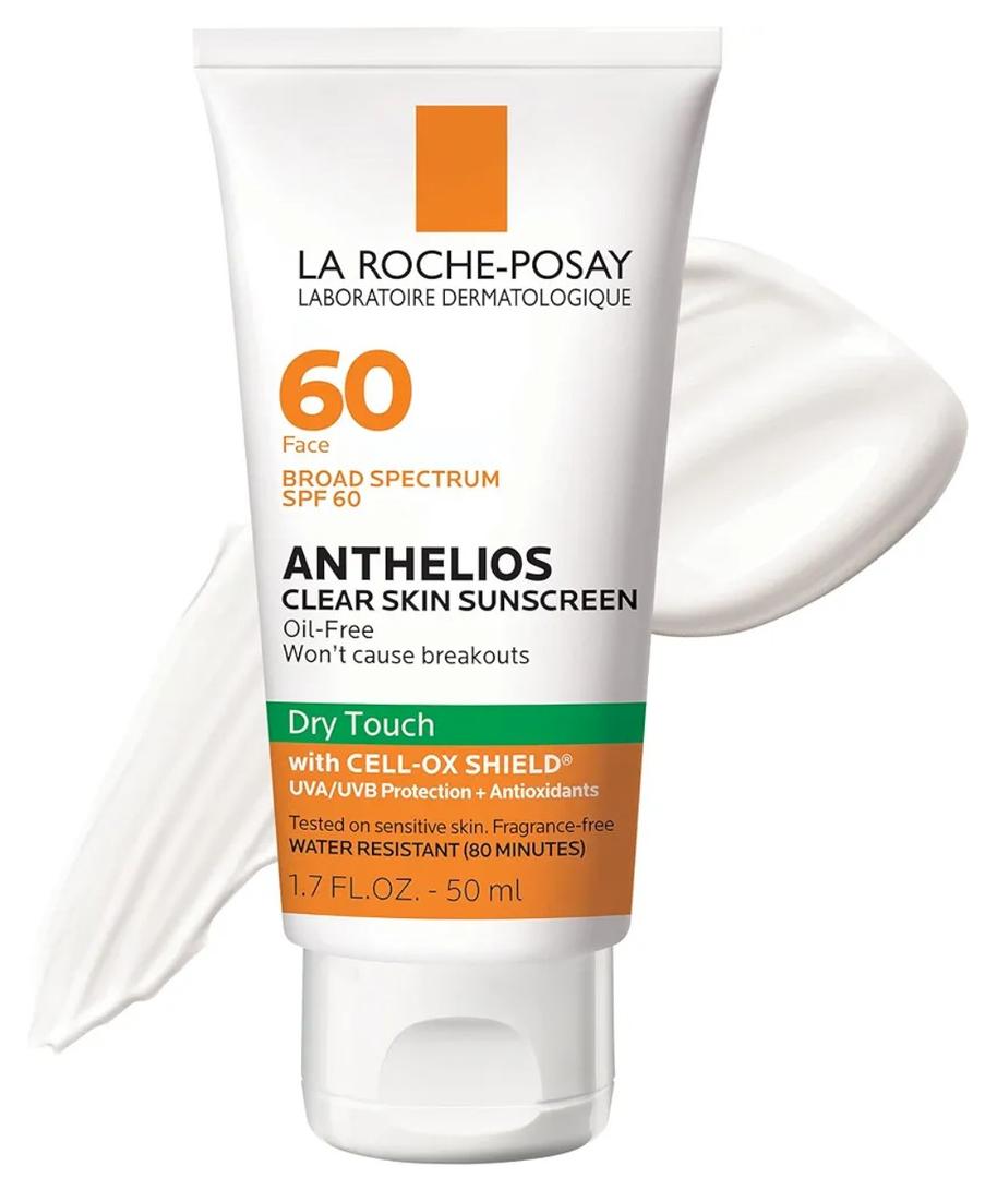 La RochePosay Anthelios Clear Skin Sunscreen Dry Touch SPF 60, Oil Free Sunscreen For Face, Oil Absorbing, Broad Spectrum SPF + Antioxidants, NonGreasy, Oxybenzone Free, Travel Size