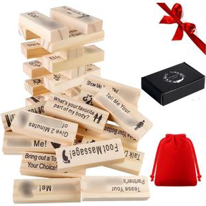 VKX 48Pcs Super Naughty Block Tower Game, Valentine Tumbling Wooden Tower Stacking Blocks Games for Date Night Ideas for Adults Night