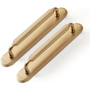 Goo-Ki 2 Pack Champagne Bronze Cabinet Pulls with Backplate Spacer, 5" Hole Center Zinc Alloy Kitchen Drawer Pulls Handles