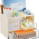 Marbrasse Desk Organizer with 3 Drawer, Multi-Functional Pencil Pen Holder for Desk, Desktop Organizer Storage for Office Home Art Supplies (Beige)