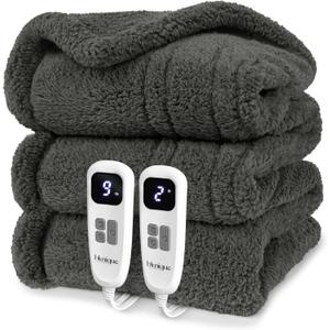 Heated Blanket Electric Blanket King - Fast Heating Blanket Throw Dual Control Double Sided Sherpa with 10 Heating Levels & 2-10 Hours Auto Off, Machine Washable, 90 x 100 Inches, Grey