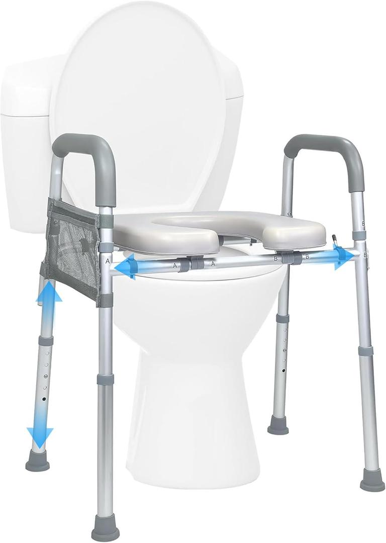 Raised Toilet Seat with Handles, Toilet Seat Risers for Seniors Width and Height Adjustable Raised Toilet Seat with Handles for Elderly (350 Pound)