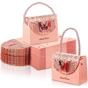 50 Pcs Butterflies Purse Party Favor Bags Favor Boxes Butterfly Goodie Bags Candy Party Treat Boxes for Wedding, Birthday, Bridal Shower Gift Supplies(Pink)