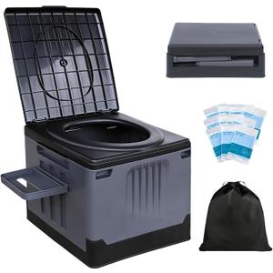 Portable Toilet for Camping, 14.2"H Capacity 440LBS Foldable Porta Potty for Adults, Medium Luggable Loo for Outdoor Travel Camp Car-Grey