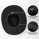Women & Men Felt Western Cowboy Hat Classic Roll Up Brim Belt Buckle Cowgirl Fedora (M) (Black)