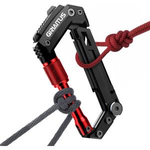 Carabiner Multitool with Pocket Knives, EDC Carabiners, Serrated Knife, Rope Cutter, Screwdriver, Can Bottle Opener, Ruler, Keychain Knife for Camping Hiking, Gifts for Women (Red)