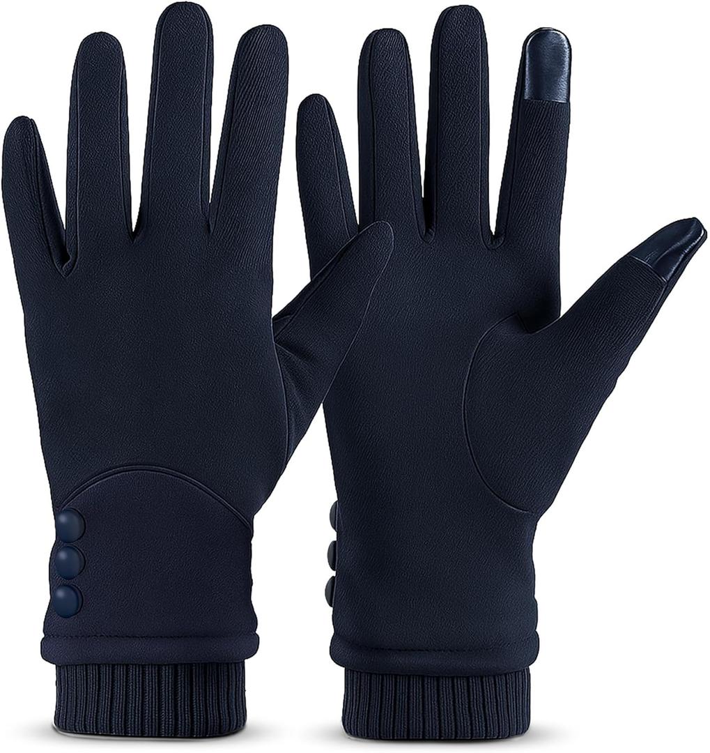 Welvgnnce Women's Winter Warm Gloves With Touch Screen Texting Fingers, Windproof, Fleece Lined, Thick Warm Gloves (Medium, Navy)
