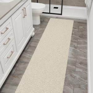 Ottomanson Long Shag Runner Rug 2' x 20', Fluffy Extra Long Hallway Runner with Non-Slip Rubber Backing, Soft Non-Shedding Rug for Corridor, Entryway, Kitchen, Laundry, Cream