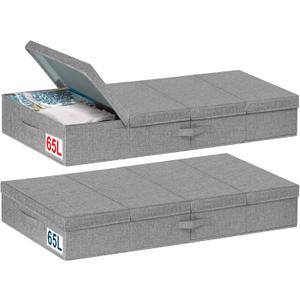 punemi Extra Large Under Bed Storage 65L, 42*16.5*5.8 in Tall underbed storage containers with Lids, Sturdy Closet Organizers and Storage Bins Bags for Blankets Comforter Sweaters Wrapping Paper 2PACK