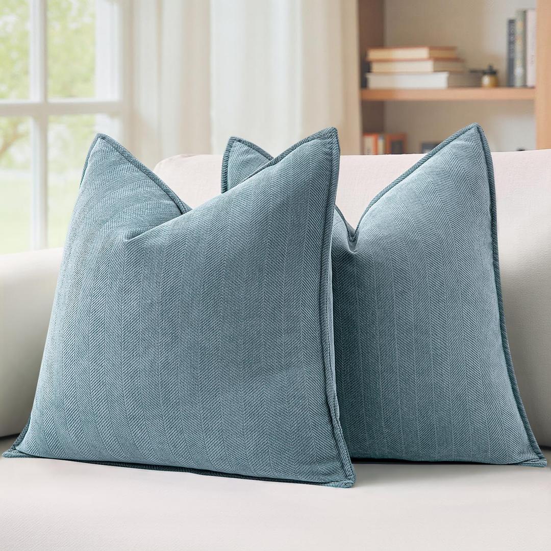 MIULEE Pack of 2 Dusty Blue Decorative Pillow Covers 18x18 Inch Soft Chenille Luxurious Couch Throw Pillows Farmhouse Cushion Covers with Elegant Design for Sofa Bedroom Living Room Spring Home Decor