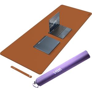 Desk Mat on top of Desks, Vyaaa 55" x 23.6" PU Leather Desk Mat, Large Desk Blotter Pad for Office, Home, Gaming, Computer, Laptop, Keyboard and Mouse - Light Brown
