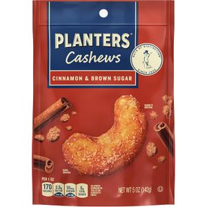 PLANTERS Cashews Cinnamon & Brown Sugar - Trail Mix Snack Pack - Snacks with Cinnamon & Brown Sugar, Snack Pack, Party Trail Mix, 5 Oz Bag (EXP 03/23/26)