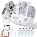 Print Pods Mini Printer, X100 Inkless Sticker Maker with 10 Rolls Printing Paper, Portable Pocket Phone Printpod, Impresora Porttil for Notes, Flashcards, Journal, DIY, Compatible with iOS & Android