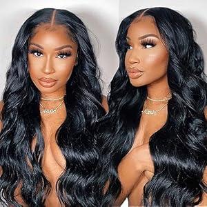 FABÉLLE 30 Inch Lace Front Wig Body Wave Wig Pre-Plucked with Baby Hair Natural Color Glueless Wig for Women Curly Wave Synthetic Lace Front Wig