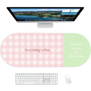 Checkered Pattern Desk Pad Protector, 35.5 x 13'' Aesthetic Mouse Mat for Desktop, Waterproof PU Leathe Non-Slip Desk Writing Pad for Office and Home, Pink and Green