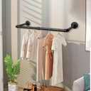 Industrial Iron Pipe Clothes Hanging Bar DIY Wall-Mounted Garment Rack Heavy Duty Clothing Rack for Bedroom, Laundry Room, Closet Storage (Black 24 inch)